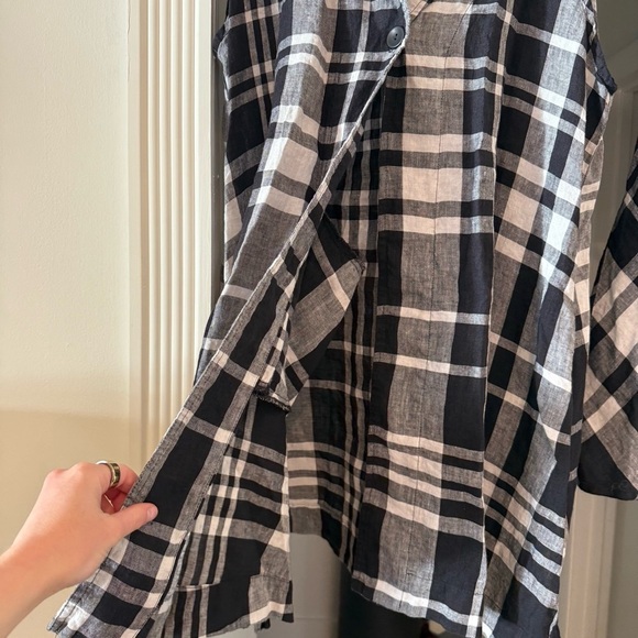 FLAX 100% Linen Lagenlook Co Ord Set Plaid Long Line Tunic & Pull On Skirt Med - Picture 5 of 13